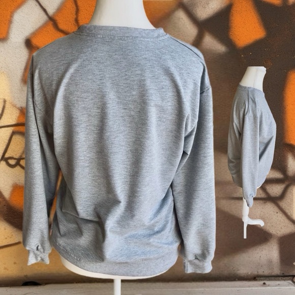 Gray Cat Sweatshirt with Coffee Print - Picture 3 of 10